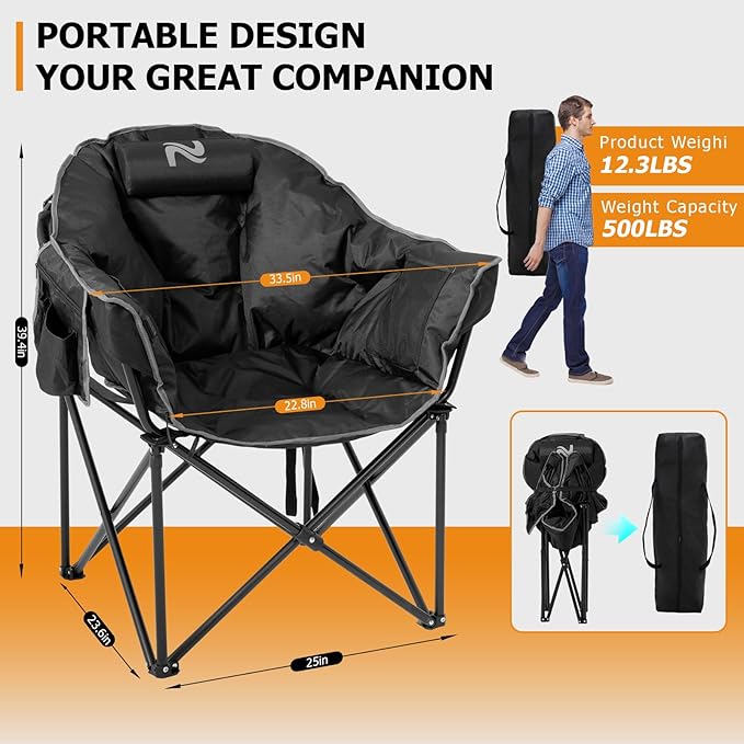 Lilypelle Oversized Heated Camping & Patio Lounge Chairs - 3 Heat Levels, Portable Folding Moon Saucer Chair for Outdoors & Camping