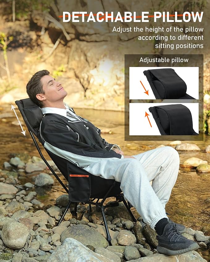 NOVSIGHT Camping Chairs - Folding Portable Camp Chair, High Back Camping Chair with Headrest, Outdoor Comfortable Camping Chair for Adults Hiking Backpacking