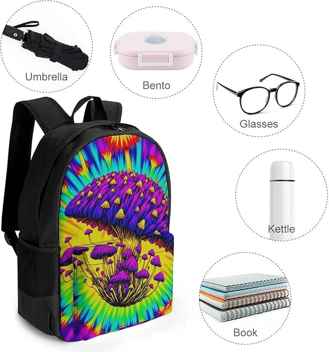 Backpack Lightweight Anti-Theft Multipurpose Psychedelic Mushrooms Tie Dye Art Shoulder Bag Large Capacity Travel Hiking Backpack With Padded Straps