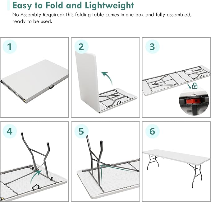 AJP Distributors 6 Foot Portable Plastic Folding Table 6FT 72" Half Foldable Heavy Duty Top w/Carry Handle - Indoor Outdoor Backyard Camping Picnic BBQ Party Wedding Dining Office Event Meeting White
