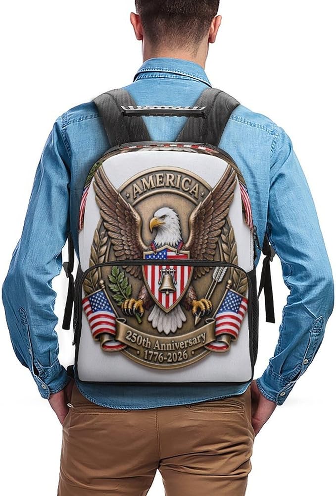 Men Women Lightweight 250 Years 1776-2026 250th Birthday Eagle Liberty Art Backpack Large Capacity Bookbag With Smooth Zippers for Gym Business Running