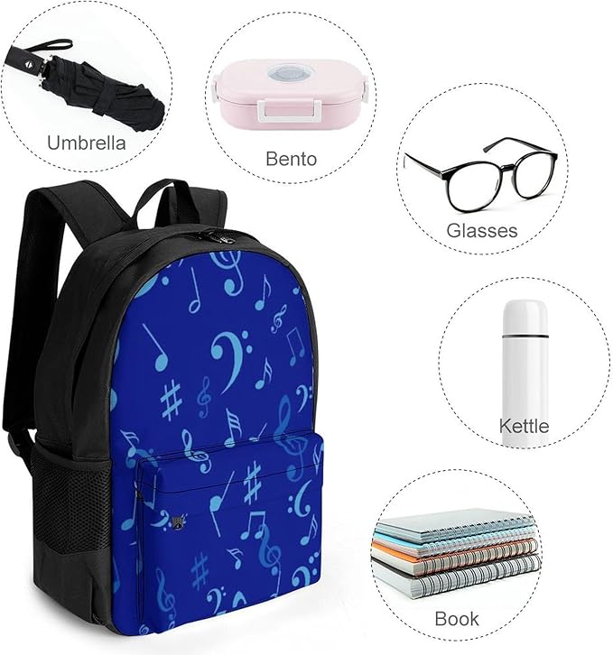 Rucksacks Lightweight Multipurpose Anti-Theft Blue Musical Notes Shoulder Bag Large Capacity Business Computer Bag With Smooth Zippers