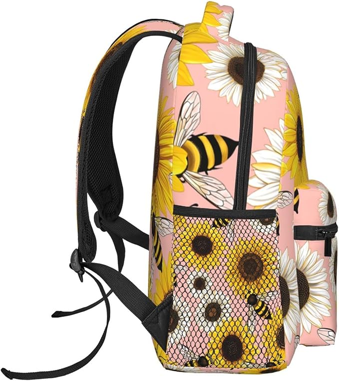 Men Women Lightweight Bee Sunflowers Backpack Large Capacity Bookbag With Smooth Zippers for Gym Business Running