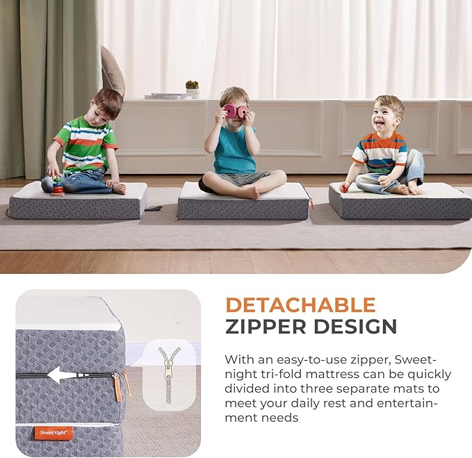 Sweetnight Tri Folding Mattress - 4-inch Single Size Foldable Mattress with a Collapsible and Washable Cover | Medium-Firm with Non-Slip Design | Suitable for RV Travel, Camping, Guest