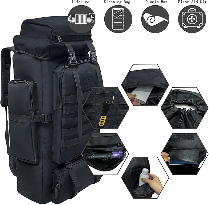 80L/100L Hiking Camping Backpack Outdoor Travel Climbing Rucksack Military Trekking Knapsack Molle 3 Days Assault Pack