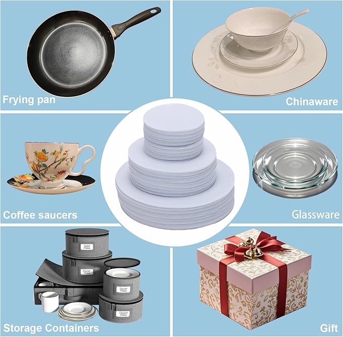 Felt Plate Dividers,36 PCS Soft Premium Felt Protectors for Porcelain Cookware Storage,Washable & Reusable Separators Pads for Stacking & Protection, 12 Each of 10/6/4.5 inch