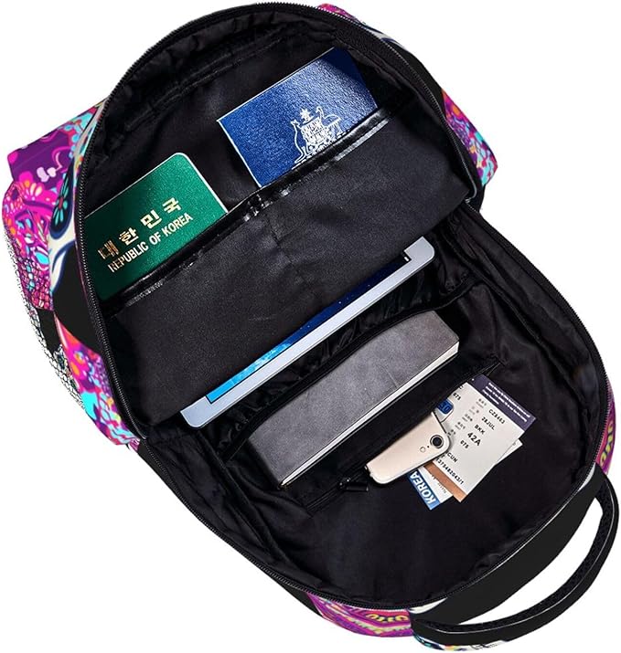 Men Women Lightweight Dead Sugar Skull Flowers Art Backpack Large Capacity Bookbag With Smooth Zippers for Gym Business Running
