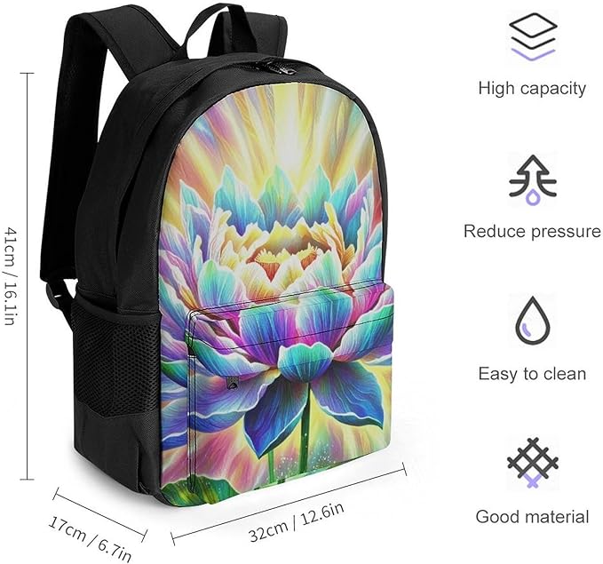 Supdreamc Men Women Lightweight Healing Poppy Flower Casual Daypack Large Capacity Bookbag With Adjustable Shoulder Straps for Gym Business Bicycle