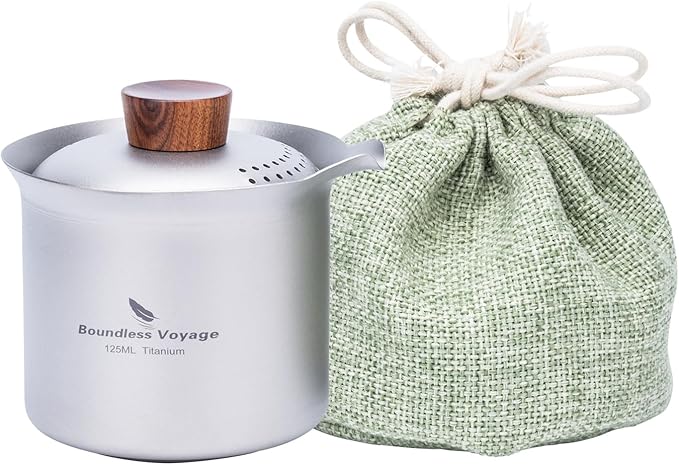 Boundless Voyage Titanium Teacup Double-Layer Tea Maker Outdoor Teapot Camping Mug Set Leightweight Drinking Cup for Backpacking Picnic Travel (Ti3145D-125ml)