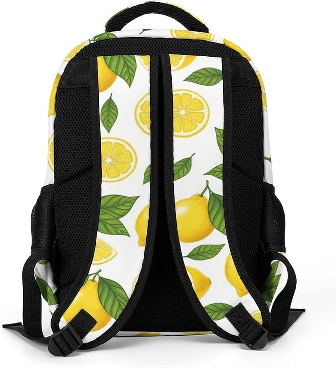 Casual Lightweight Laptop Backpack Yellow Lemon, Cute Travel Daypack with Tumbler Holder for College Nurse Teacher Work Commute