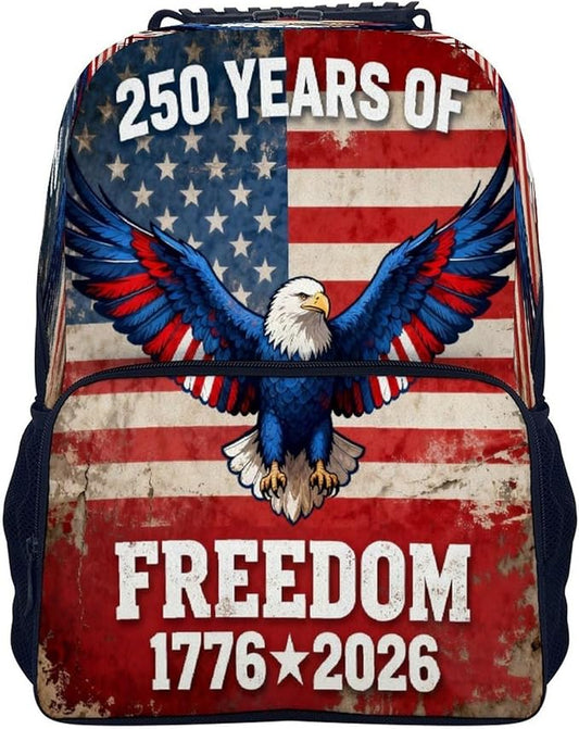 Men Women Polyester 250th Anniversary 1776-2026 Patriotic Eagle Art Daypack Bookbag Big Capacity Shoulder Bag With Padded Straps for Climbing Travel Walking Cycling
