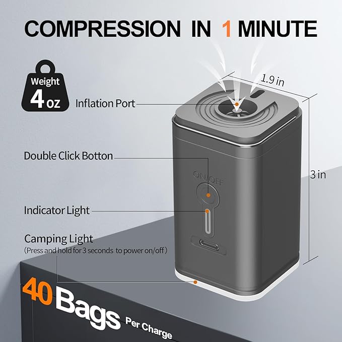 Travel Vacuum Bags with Pump, Compression Storage Bags for Carry On Suitcases and Backpack, Waterproof Vacuum Seal Bags for Clothing(1-Pack, Pump Included)