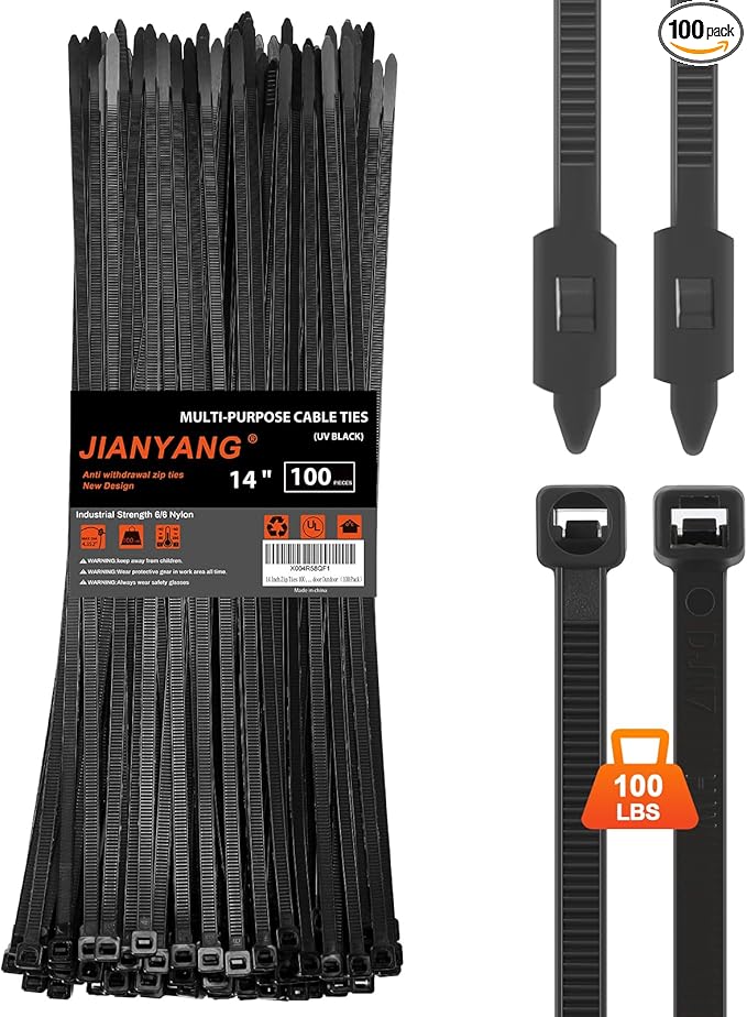 14 Inch Anti Withdrawal Zip Ties 100 LBS Tensile Strength Heavy Duty Cable Wire Ties With Self-Locking Adjustable More Durable Nylon Tie Wraps for Indoor Outdoor（100 Pack）
