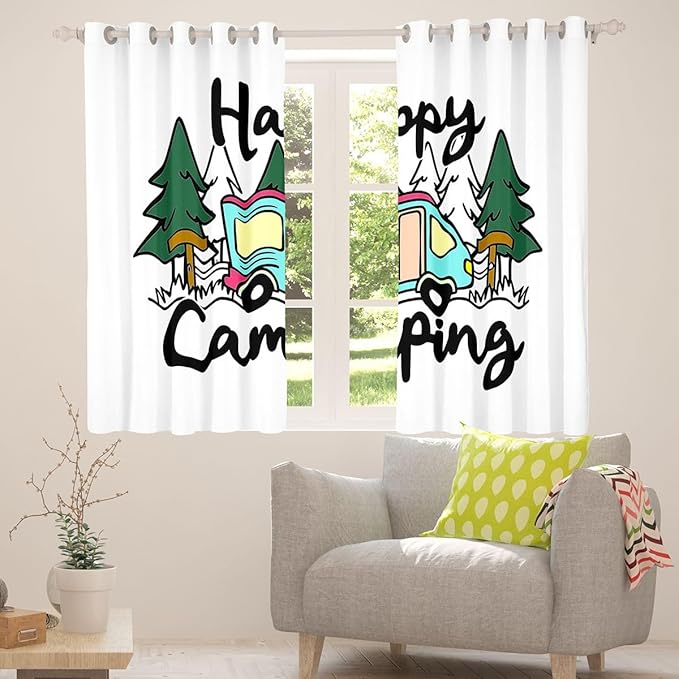 Erosebridal Camping Blackout Curtains for Bedroom Living Room Happy Camping Window Curtains 2 Panels 42" Wx84 L Vehicles Camper Drapes,Camp Travel Car Rustic Farmhouse Window Treatments