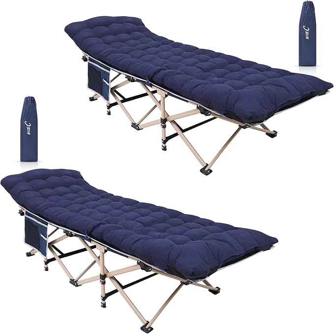 Nice C Camping Cots with Cushion, Camping Cots with Mattress, for Adults, Folding Cot, with Pillow, Carry Bag & Storage Pocket, Extra Wide Sturdy, Holds Up to 500 Lbs (2, Mattress Navy)