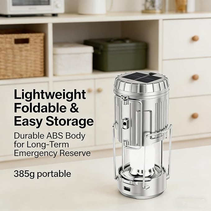Solar Camping Lantern with Fan, Collapsible LED Lantern USB Rechargeable Solar Powered Camping Light with Phone Charger, Portable Emergency Lantern for Power Outage, Hiking, Tent (Gold)