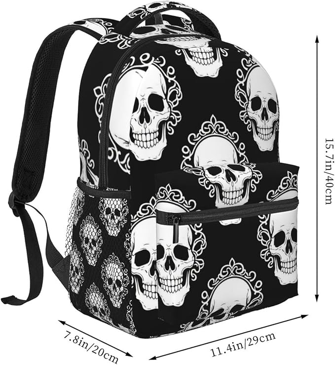 Rucksack Polyester Anti-Theft Multipurpose Vintage Skull Carry On Bag Large Capacity Travel and Sport Backpack Rucksack With Smooth Zippers