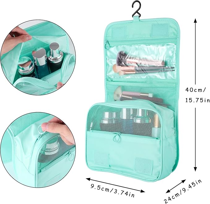 Pengxiaomei Toiletry Bag for Women, Waterproof Hanging Cosmetic Bag Portable Travel Makeup Pouch Multi-function Handle Bathroom Bag for Mothers Day Gifts (Mint Green)