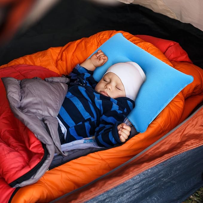 Maitys 5 Pieces Inflatable Travel Pillow Portable Compact Air Pillow Flocked Fabric Backpacking for Camping Hiking Home Office Sleeping Neck Head Lumbar Support(13.39 x 8.66 Inches,Multicolor)