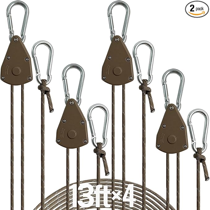 13ft Adjustable Outdoor Windproof Rope Ratchet Strap Tie Down Straps Small Mini Reflctive Paracord Rope Tent Hanger Grow Light Kayak 5/32" 4 Pack