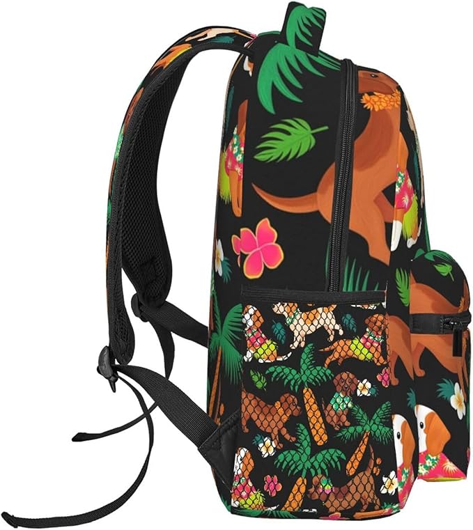 Men Women Lightweight Beach Dog Labrador Palm Tree Pineapple Casual Daypack Big Capacity Bookbag With Padded Straps for Gym Travel Walking Cycling