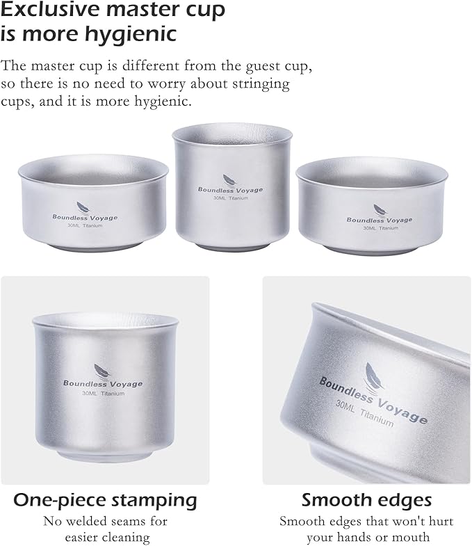 Boundless Voyage Titanium Teacup Double-Layer Tea Maker Outdoor Teapot Camping Mug Set Leightweight Drinking Cup for Backpacking Picnic Travel (Ti3148D-3cups)