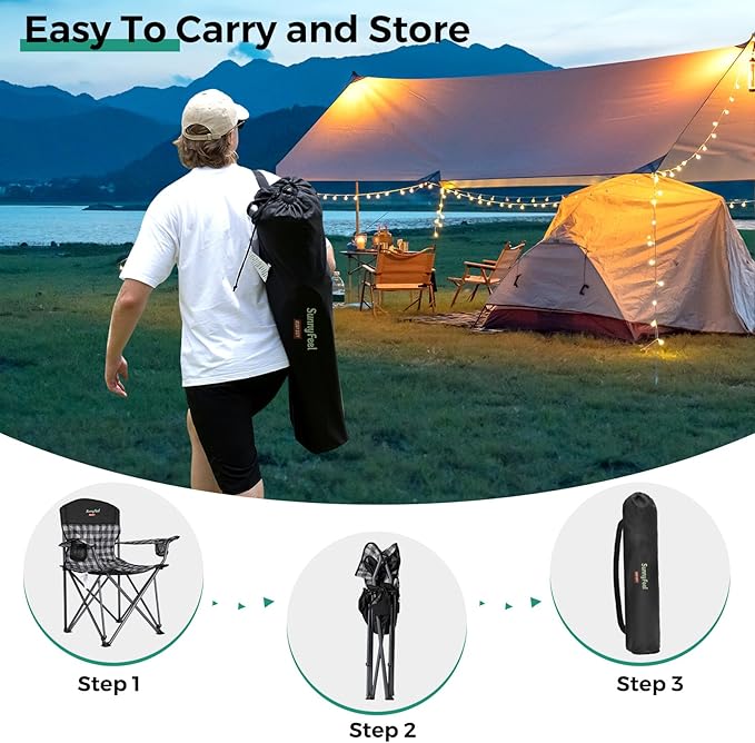 SUNNYFEEL Oversized Folding Camping Chair 2 Pack 800 LBS Heavy Duty for Big Tall People Red Padded Portable Collapsible Chairs with Armrest Cup Holder & Pocket for Outdoor Travel Picnic Camp Sports