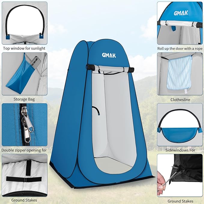 GMAK Pop Up Privacy Shower Tent, Portable Pop Up Beach Dressing Changing Room UV/Rain Outdoor Privacy Shelter Camping Tents, Shower Room Toilet Shelters for Outdoor Hiking Beach Picnic Fishing, Blue
