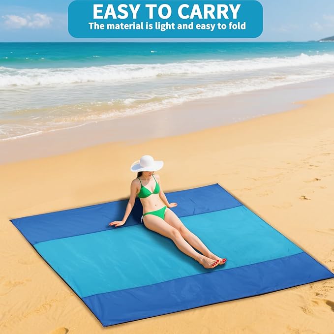 Beach Mat Sand Free Waterproof Oversized Beach Blanket Sandproof 1-8 Adults Picnic Mat Perfect Outdoor Companion for Travel, Camping, Hiking Quick Drying, Lightweight (79" X 83" (1-3 Person))