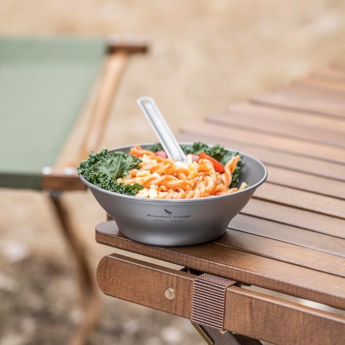 iBasingo 600ml Titanium Bowl Ultralight Tableware Single-Walled Rice Salad Bowl Small Gym Fitness Bowl Outdoor Camping Dinnerware Potable Stackable Kitchen Utensils Ti1106T