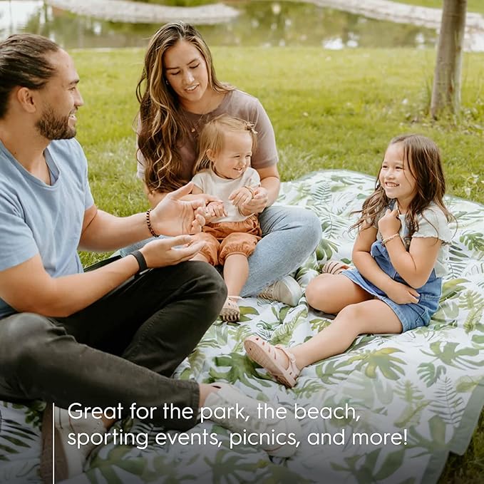 Little Unicorn 5'x7' Outdoor Family Picnic & Beach Blanket | Durable & Water-Resistant Fabric | Compact Fold & Easily Wipes Clean | Zipper Pocket (Tropical Leaf)