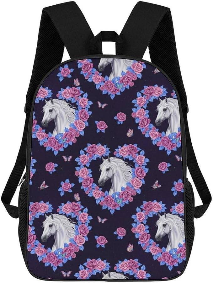 Sporty Travel Hiking Rucksack Gym Outdoor Bag Flowers Heart Horse Daypack Backpack Men Women