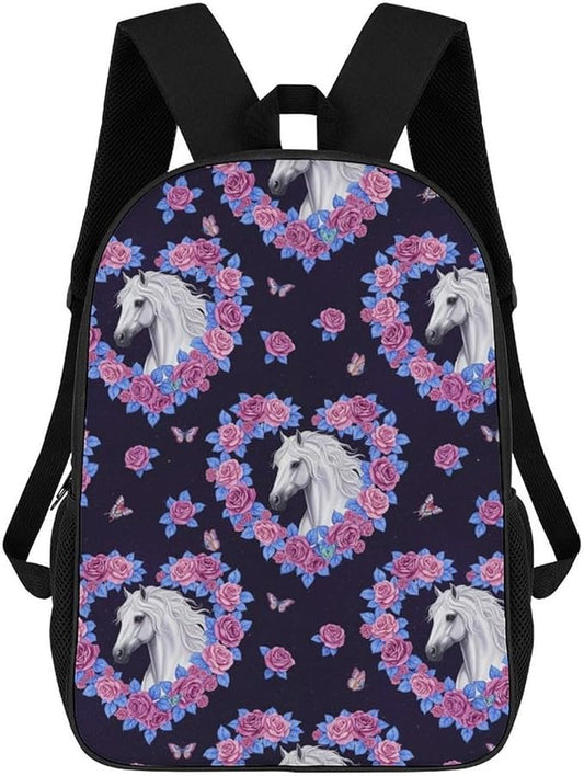 Sporty Travel Hiking Rucksack Gym Outdoor Bag Flowers Heart Horse Daypack Backpack Men Women