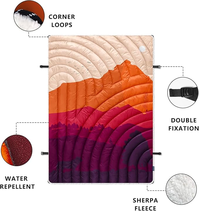 Outdoor Camping Blanket,Warm Thick Camp Blankets with Sherpa Lining Soft Fleece Camping Blanket Puffy Camping Quilt for Cold Weather Traveling, Stadium, Hiking, Picnics