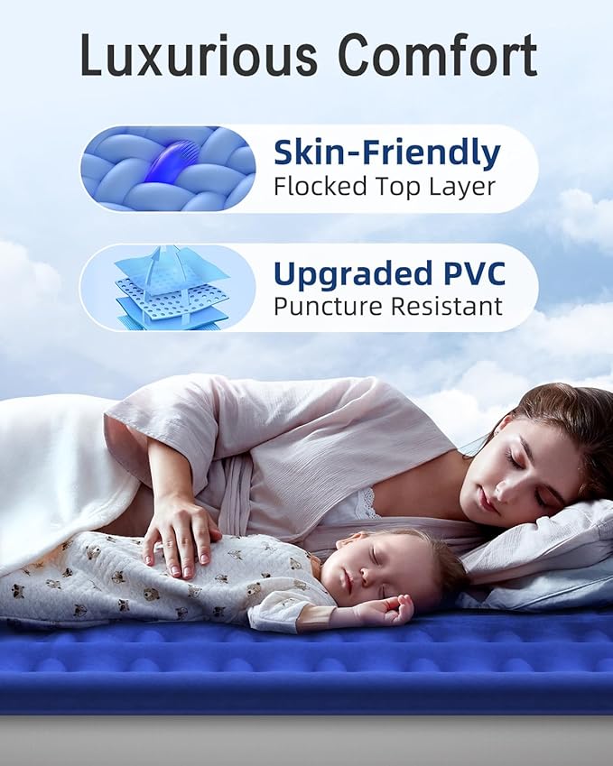 Queen Air Mattress with Built in Pump 18"Raised Inflatable Mattress Queen Airbed Blow Up Mattress Luxurious Comfort for Home and Guests 80"*60"*18"Air Bed 3 Mins Fast Inflate/Deflate 660lbs Max
