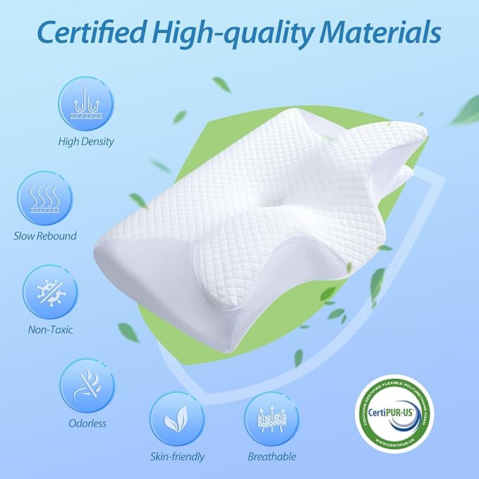HOMCA Memory Foam Cervical Pillow, 2 in 1 Ergonomic Contour Orthopedic Pillow for Neck Pain, Contoured Support Pillows for Side Back Stomach Sleepers