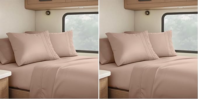 Clara Clark RV Queen Sheets - 6 Piece Luxury Sheets Set, Super Soft Bedding & Pillowcases, Taupe Sand (Pack of 2)