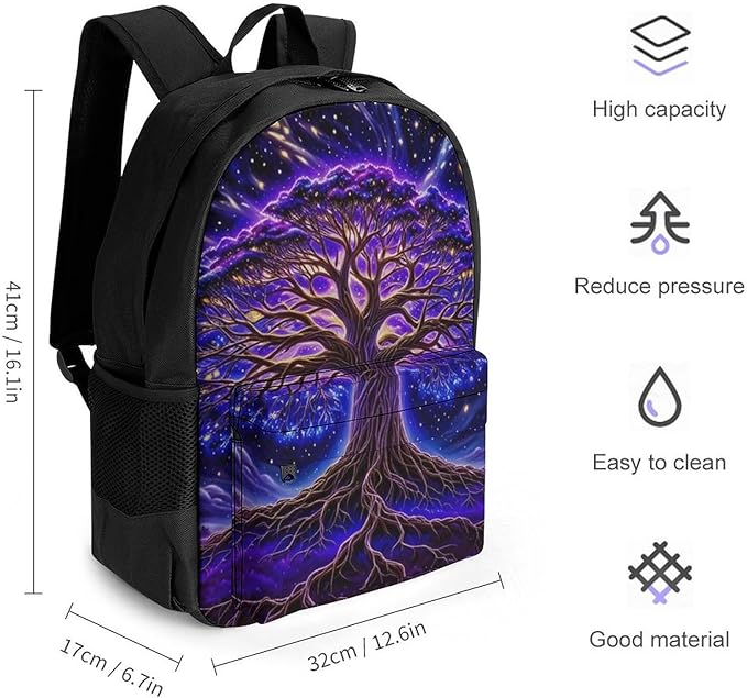 Supdreamc Rucksack Anti-Theft Multipurpose Big Capacity Carry On Bag, Magical Universe Tree Of Life Art Traveling Camping Backpack With Side Pockets