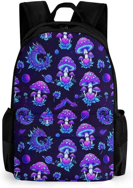 Men Women Lightweight Magic Mushrooms Dragon Backpack Large Capacity Carry On Bag With Padded Straps for Sports Work Walking Cycling