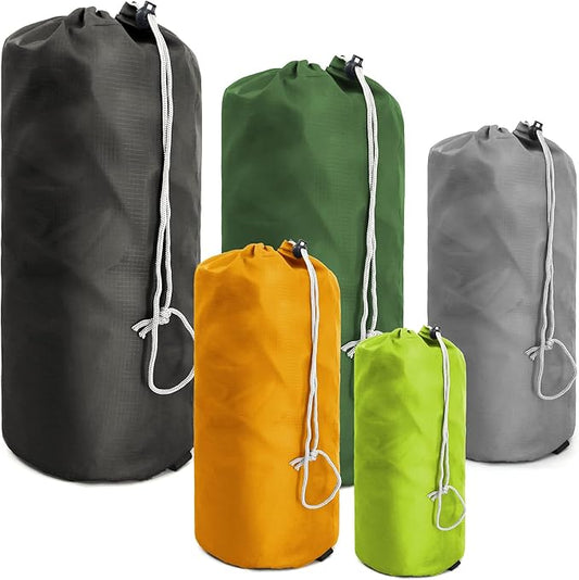 BeeGreen Stuff-Sacks-for-Travel-Backpacking 5 Pack with Dust Flap compression Ditty Bags for Outdoor Products Foldable Lightweight