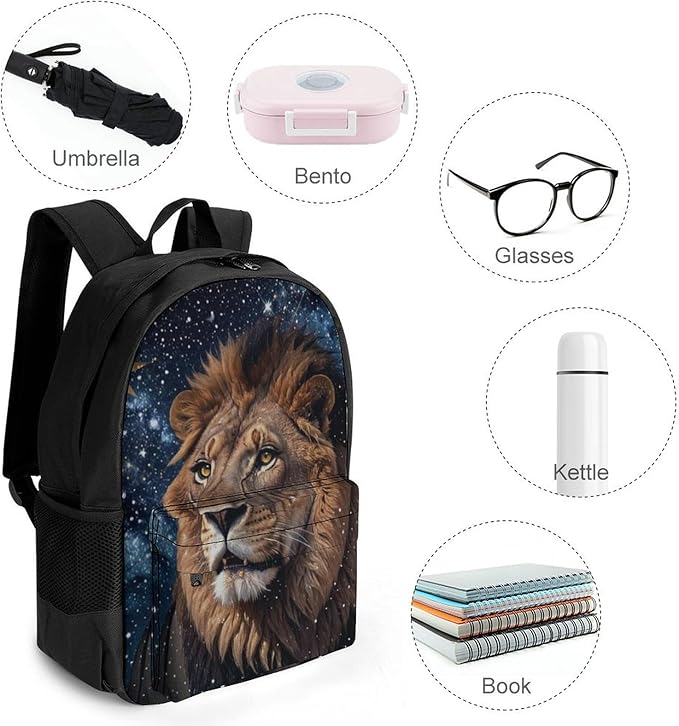 Rucksack Anti-Theft Multipurpose Large Capacity Carry On Bag, Outer Space King Lion Travel Hiking Bag Day Pack With Side Pockets