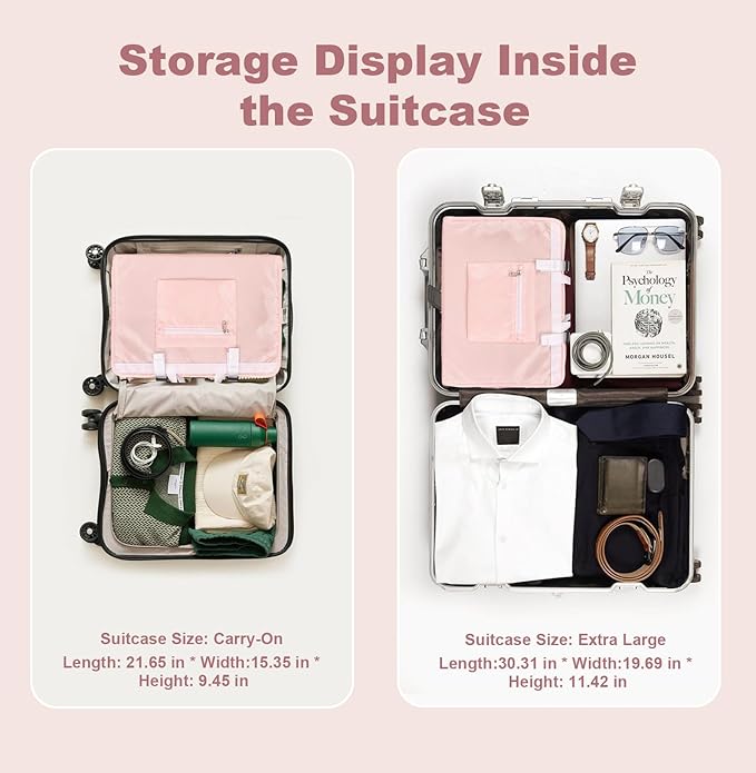 TABITORA Travel Clothes Organizer Portable Hanging Compression Packing Cubes Camp Organizer Travel Cases Suitcase Storage Large Capacity Carry On Closet (Pink)