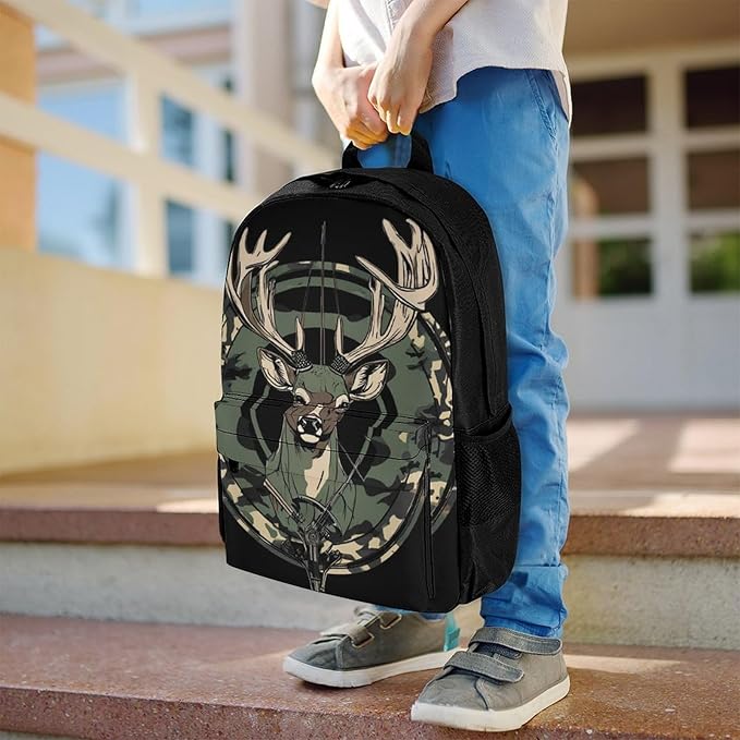Supdreamc Rucksack Anti-Theft Multipurpose Large Capacity Carry On Bag, Camouflage American Flag Hunting Camo Deer Black Travel Hiking Bag Day Pack With Side Pockets