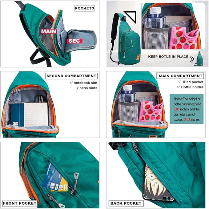 Peicees Small Sling Backpack Waterproof Unisex Shoulder Bag Chest Crossbody Daypack