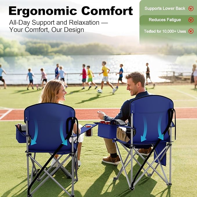 Folding Camping Chairs Durable 600D Oxford, Portable Outdoor Chair with Cooler Pouch, Cup Holder & Storage Pocket for Camping, Beach, Fishing
