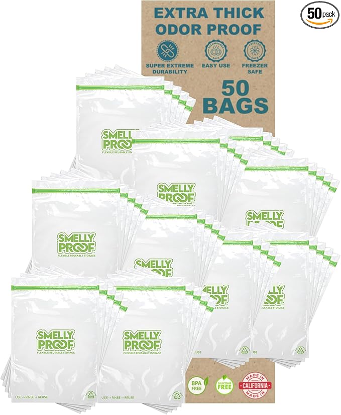 Smelly Proof Reusable Food Storage Bags, Reusable Freezer Bags, Made in USA, Dishwasher-Safe, BPA FREE, NO PEVA, Clear FLAT 2-Gallon 12” x 16”, 50-Pack