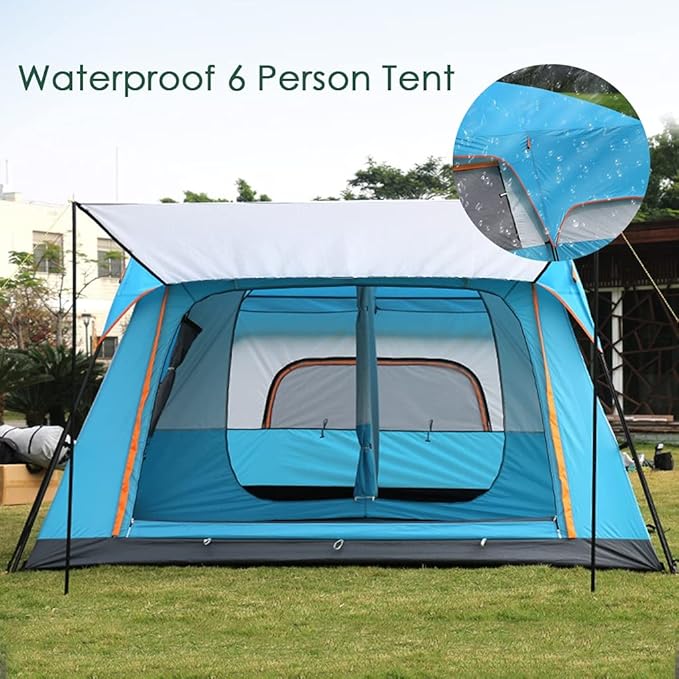 GeRRiT Outdoor Tent, Camping Tent 6 Person, Family Tents for Camping Waterproof, Tent with Living Room and Separate Rooms, 4 Season Tents Big Family Shelter
