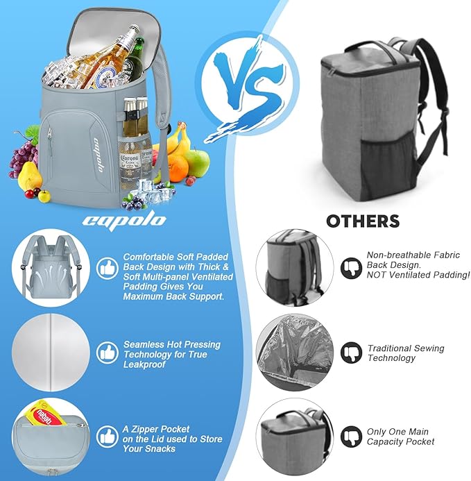 Capolo Cooler Backpack for Men Women Insulated Backpack Cooler Leak Proof Thermal Bag Beverage Soft Cooler Bag Lunch Backpack for Camping 30/45 Cans
