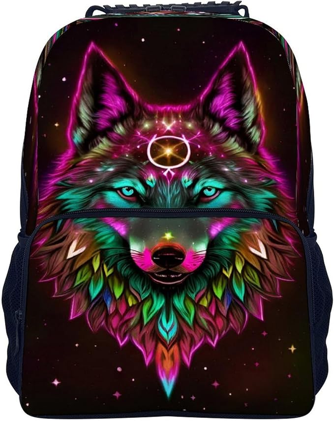 Lightweight Rucksacks for Climbing Outdoors Walking Cycling, Large Capacity Anti-Theft Multipurpose Carry On Bag, Trippy Tribal Wolf Space Galaxy Art Camping Outdoor Backpack