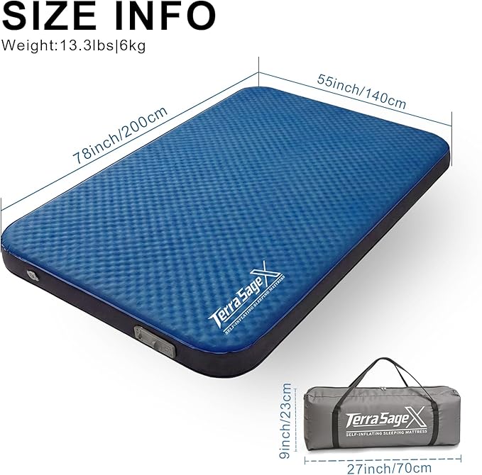 Full Size Camping Air Mattress, Self-Inflating Sleeping Pad with Electric Pump for 2 Person, 4.5" Thick Insulated Air & Foam Mat for Tent Camping, Portable & Comfortable for 4-Season Use(Full,Blue)